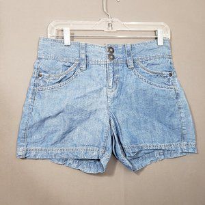 Athleta Seaside Blue Linen Blend Chambray Womens 4" Shorts, Size 0